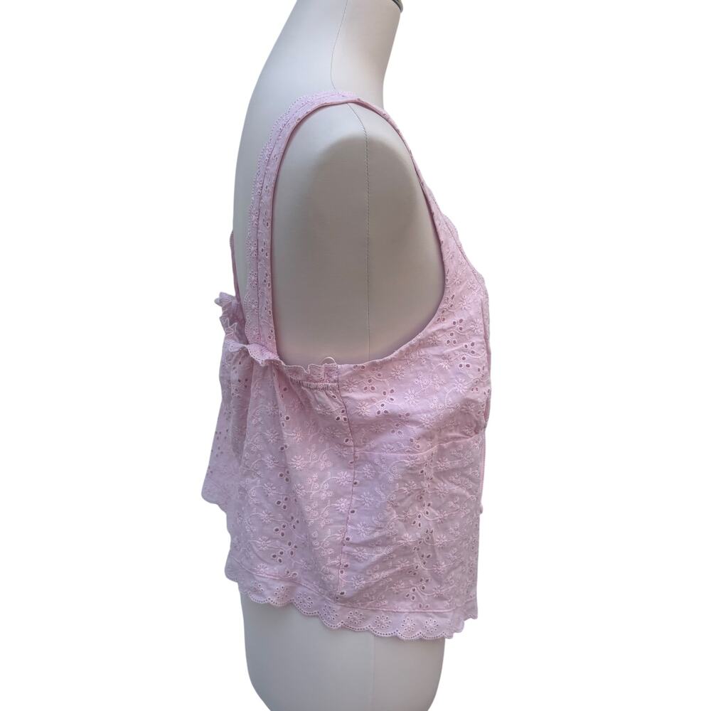 Aeropostale Eyelet Tie Front Flyaway Tank Top Shirt Lg Pink Lace Floral Coquette - Picture 6 of 10